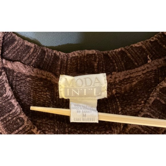 Moda International Sweater M Pullover Crew Neck Women Long Sleeve Knit Brown Rib - Picture 3 of 3